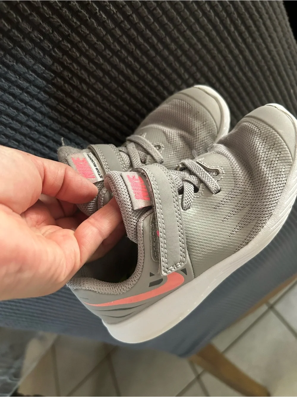 Nike Kids Gray and Coral Pink Velcro Athletic Sneakers